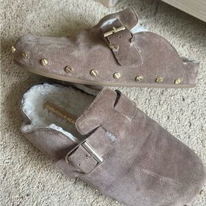 Veronica Beard  size 7 Suede Mules with Gold Studs